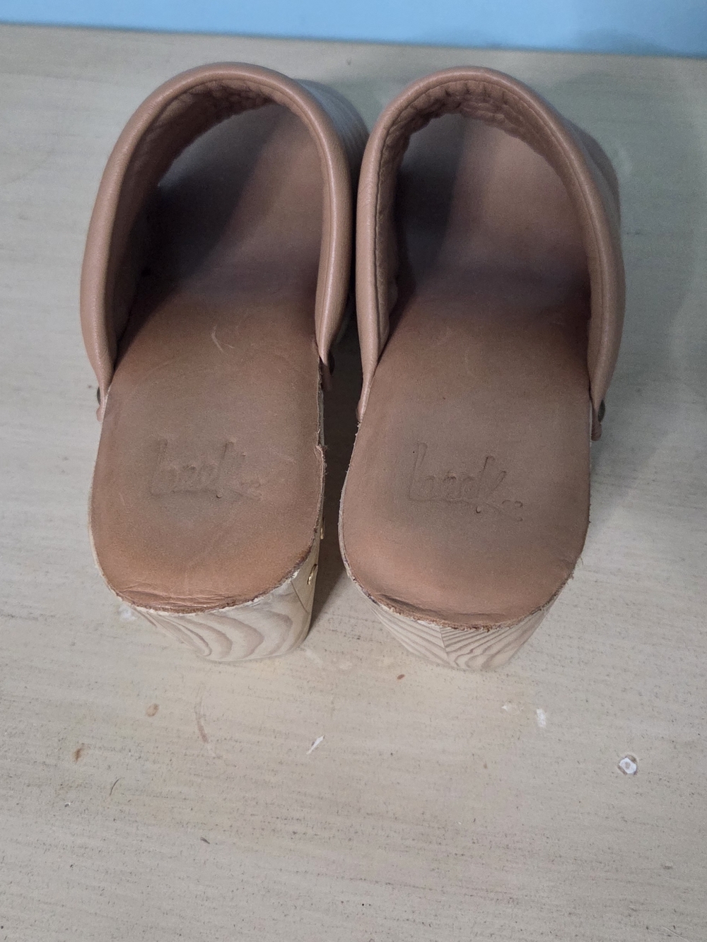 beek Quilted Tan Leather Clog Mules with Stud Accents - Picture 6 of 11